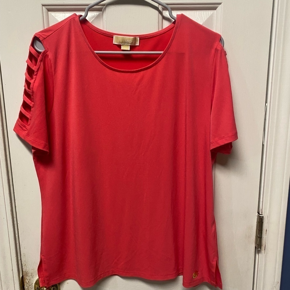 Michael Kors Red Cut Out Crew Neck Short Sleeve Blouse XL